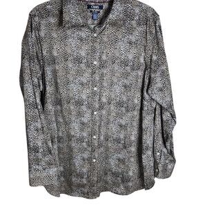 Chaps Women's Plus Brown Animal Print Long Sleeve Button-Up Shirt in Size 1X